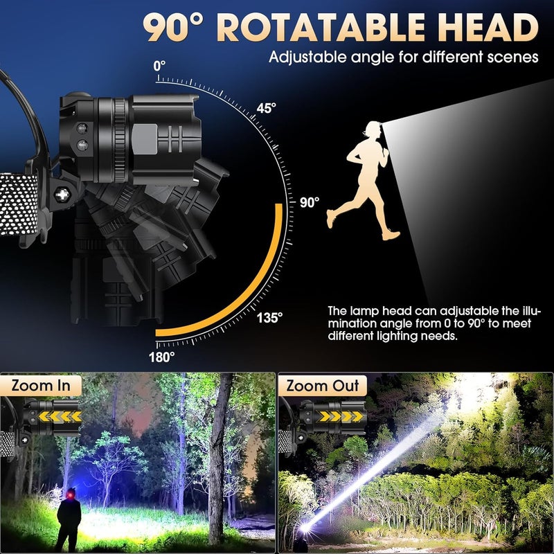 ATDOALL Super Bright LED Headlamp, High Lumen Rechargeable Head Lamp with Motion Sensor, 5 Modes, IPX5 Waterproof, 90° Adjustable, Zoomable Head Lights for Adults, Hard Hat, Outdoor, Camping - Image 5